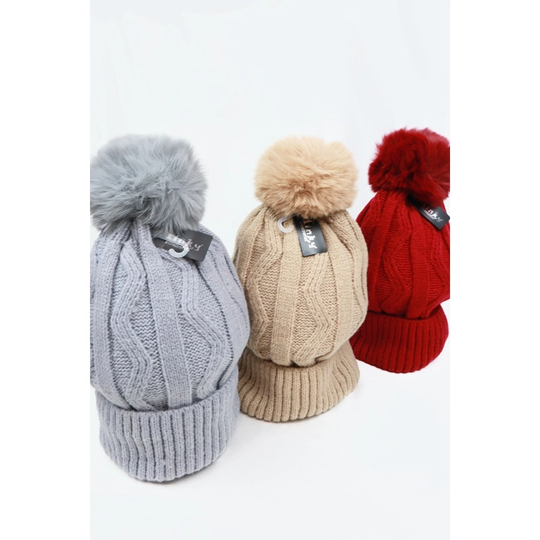 Classic Knit Double Layer Pom Pom Beanies-OUT OF STOCK