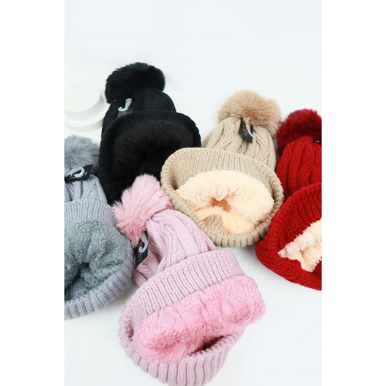 Classic Knit Double Layer Pom Pom Beanies-OUT OF STOCK