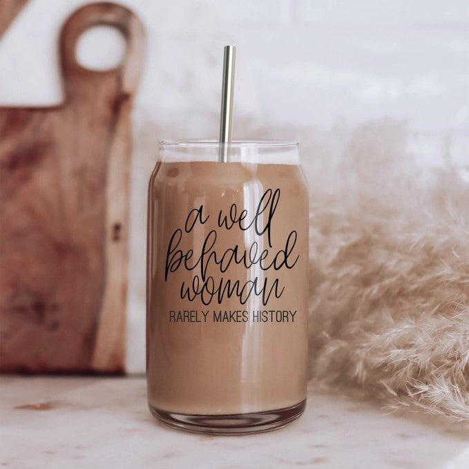 Clear Drinking Cups, Coffee Mugs with Wood Lid & Straws• "Various Sayings"   Weight: 10.9 oz (309 g)